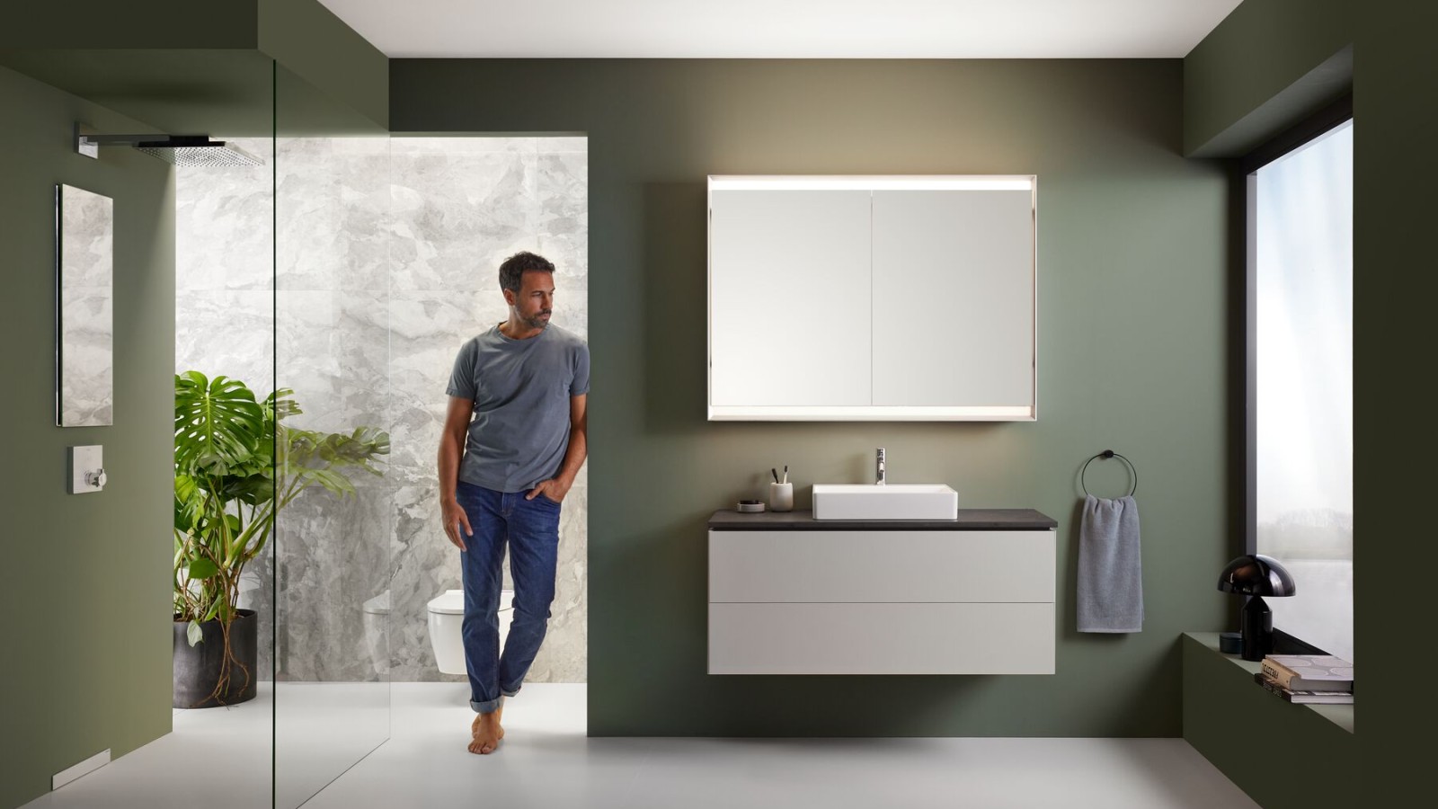 Geberit ONE bathroom furniture in sand grey Geberit ONE bathroom furniture in sand grey