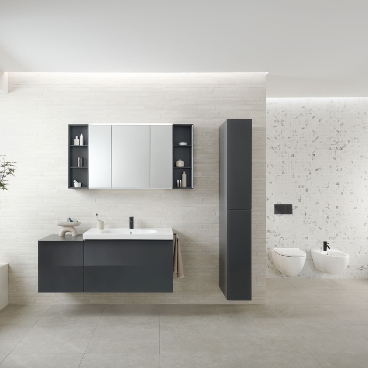 Geberit Option mirror cabinet with plenty of storage space, an internal socket and a USB port Geberit Option mirror cabinet with plenty of storage space, an internal socket and a USB port