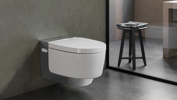 The Geberit AquaClean Mera blends harmoniously into the bathroom landscape thanks to its design The Geberit AquaClean Mera blends harmoniously into the bathroom landscape thanks to its design