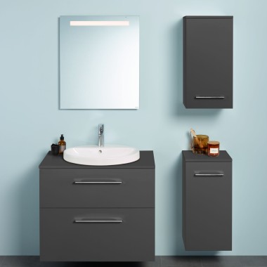 Geberit Renova Plan vanity unit with side cabinets and tall cabinet