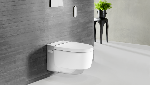 Geberit AquaClean Mera Comfort in chrome with Sigma70 remote control Geberit AquaClean Mera Comfort in chrome with Sigma70 remote control