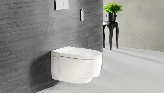 Geberit AquaClean Mera in white with Sigma70 remote control Geberit AquaClean Mera in white with Sigma70 remote control