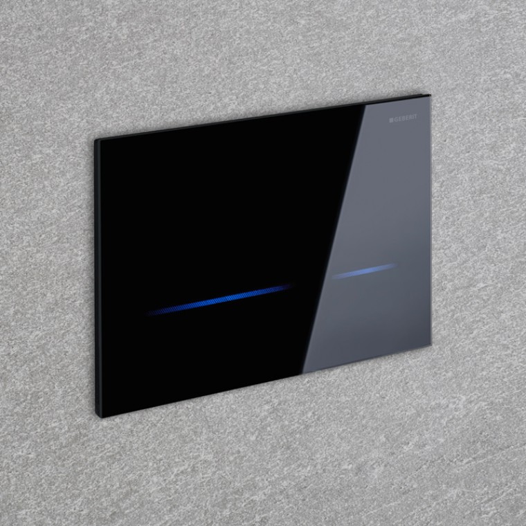 The Geberit Sigma80 actuator plate triggers the toilet flush automatically. The Geberit Sigma80 actuator plate triggers the toilet flush automatically.