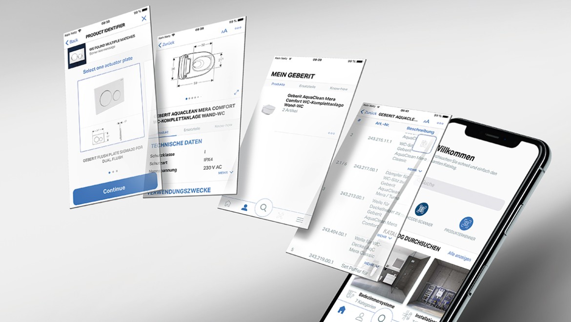 Person planning a bathroom virtually using the Geberit 3D bathroom planner on their laptop