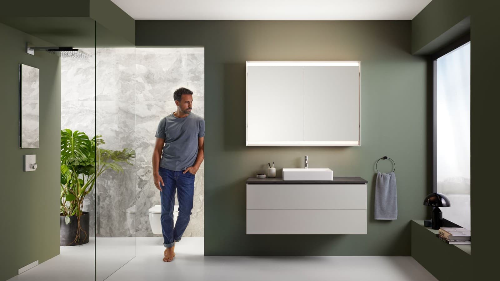 Geberit ONE bathroom furniture in sand grey Geberit ONE bathroom furniture in sand grey