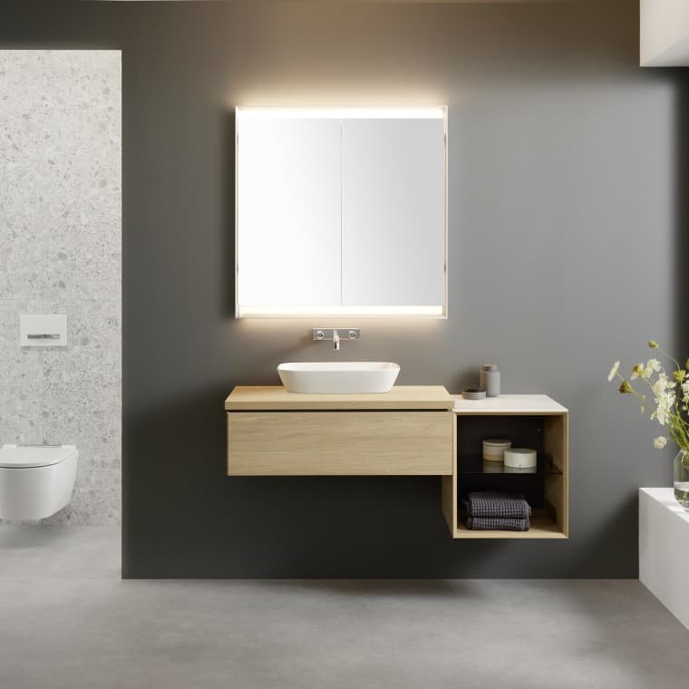 Washbasin cabinet with open side element Washbasin cabinet with open side element