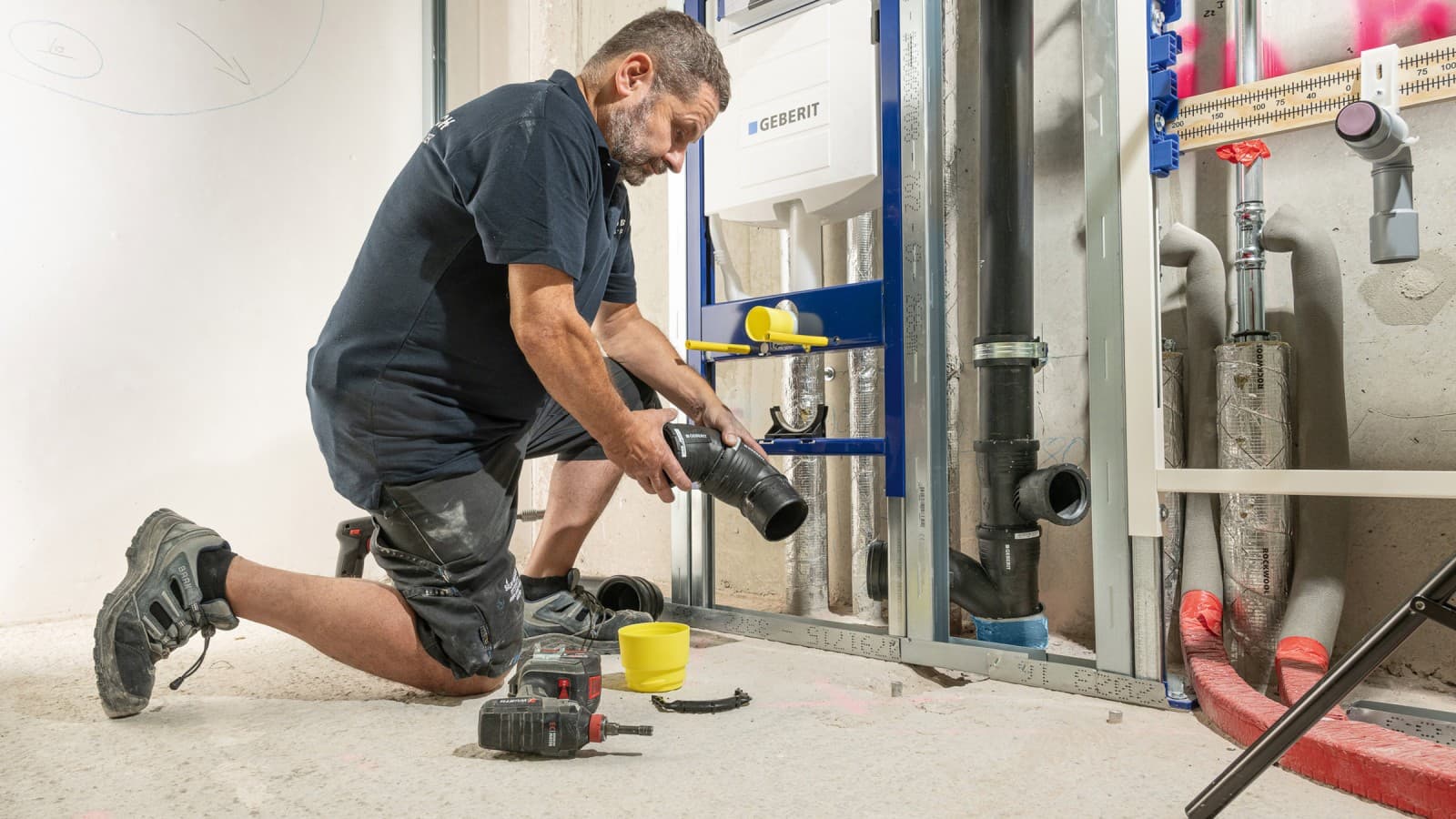 Bathroom fixtures are connected directly to the stack, without the need for a bypass pipe. Bathroom fixtures are connected directly to the stack, without the need for a bypass pipe.