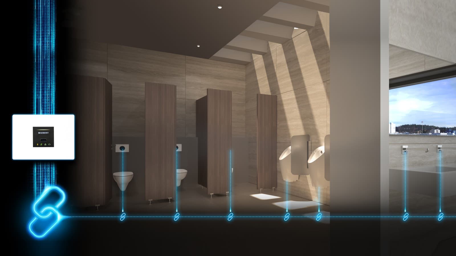 Networking a sanitary room in a non-residential building Networking a sanitary room in a non-residential building